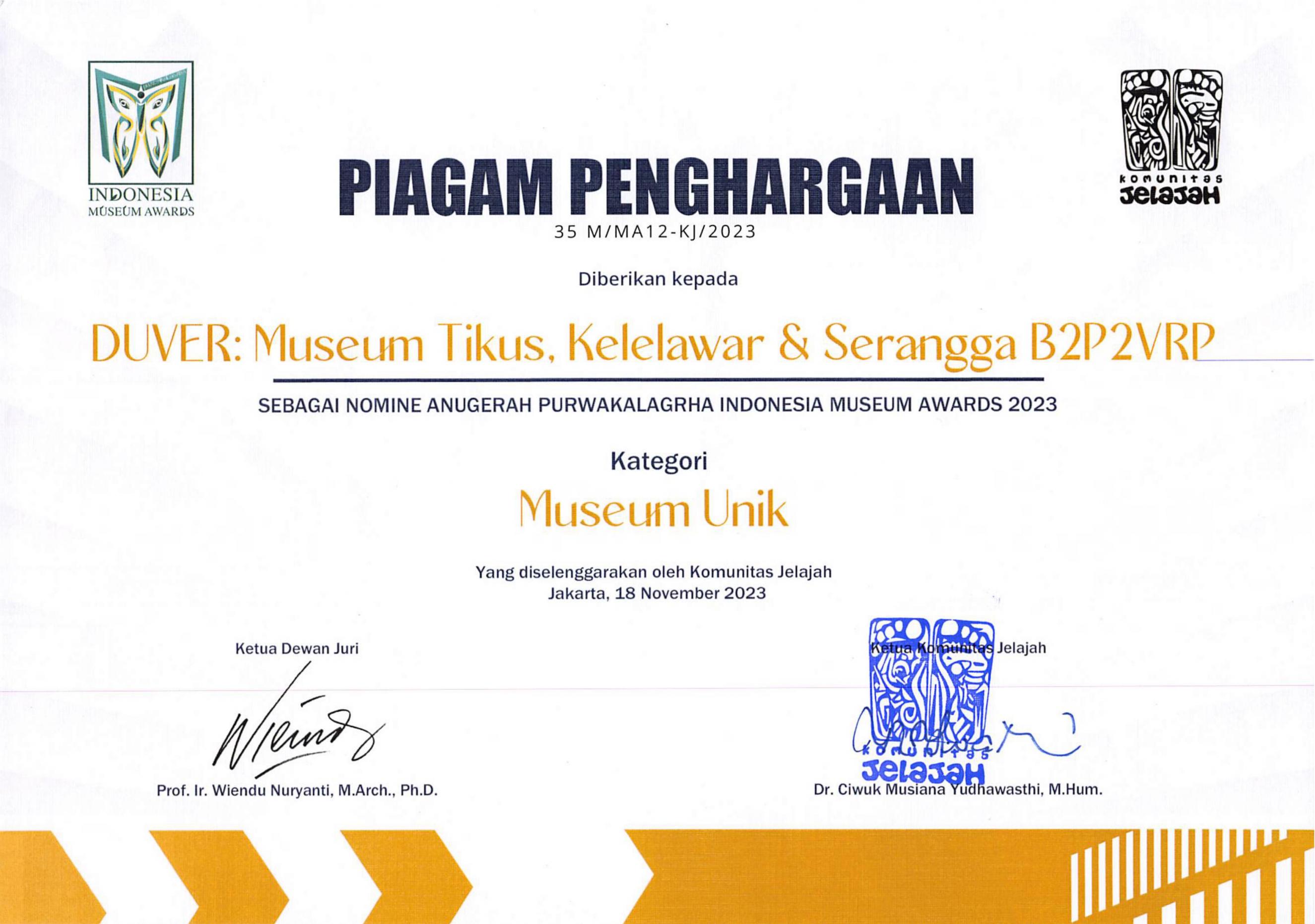 Duver Masuk Nominasi dalam Penghargaan Indonesia Museum Awards 2023